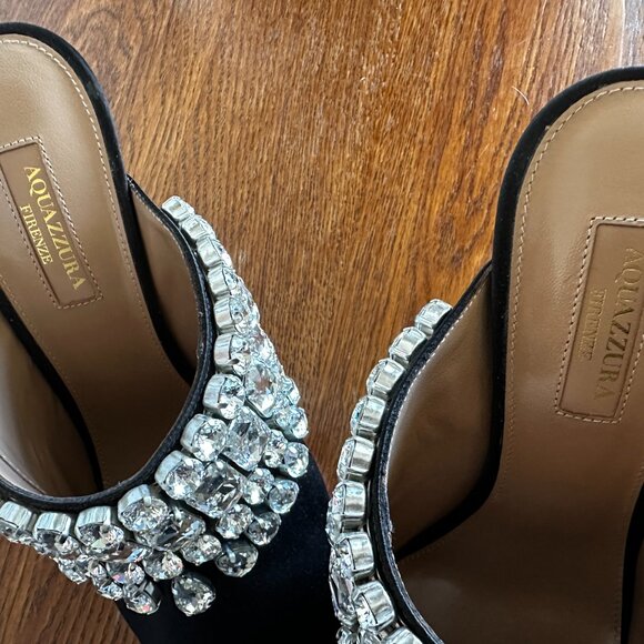 Aquazzura Gem Palace crystal black satin mules size 39.5 US 9.5 Excellent cond. - Picture 5 of 6